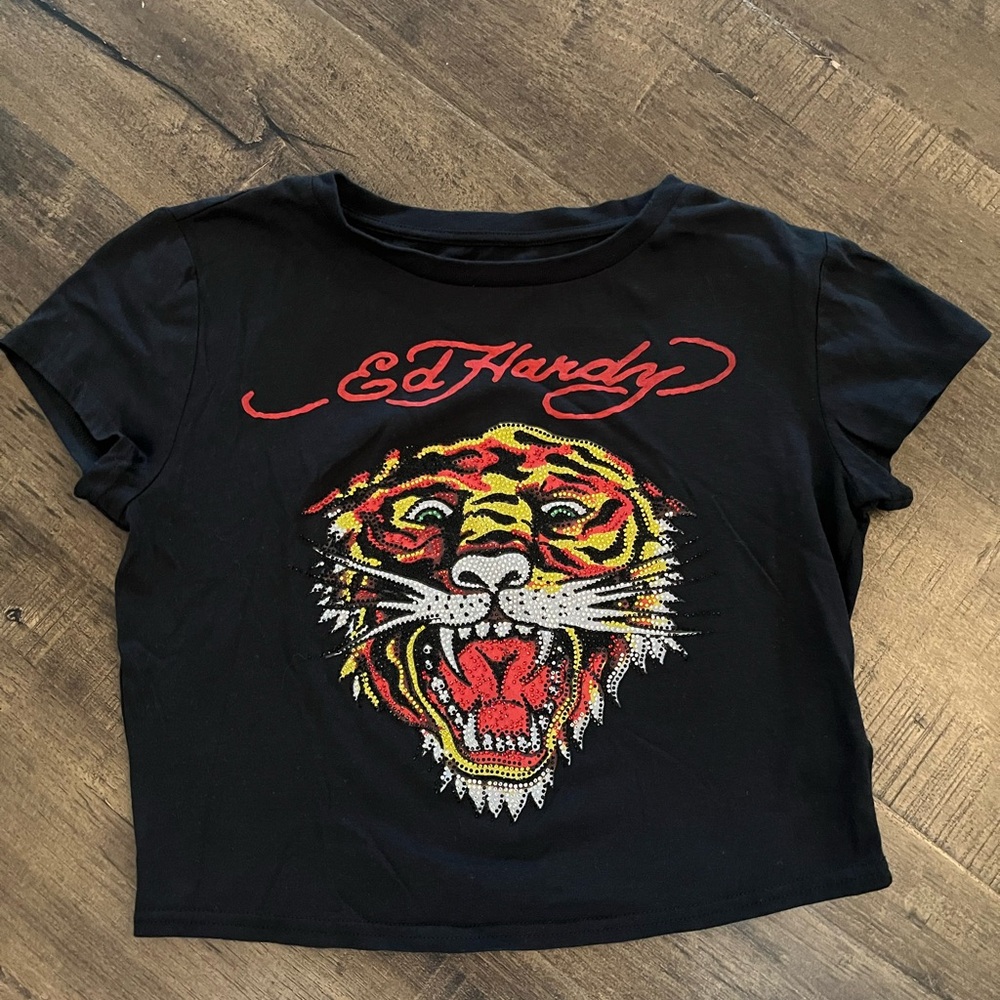 Ed Hardy | Rhinestone Cropped Tee | Size M